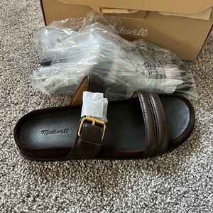 NWT Madewell The Dara Women’s Dark Carob Double Strap Leather & Suede Slides